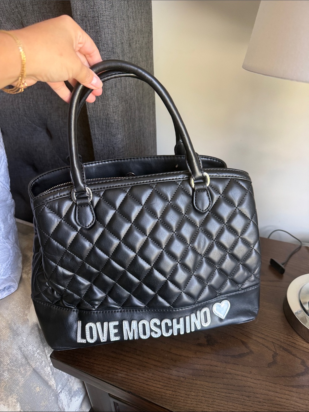 Love Moschino Black Quilted Top-Handle Satchel